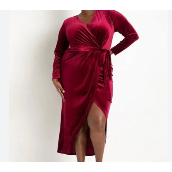 Eloquii Dresses & Skirts - Eloquii Red Velvet Wrap Dress‎